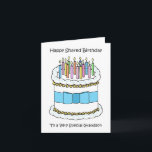 Happy Same Day Shared Joint Birthday Grandson Card<br><div class="desc">A simple illustration of a white birthday cake covered with lit candles and with a blue bow tied around it. The image is accompanied by the words 'Happy Shared birthday to a very special Grandson'.</div>