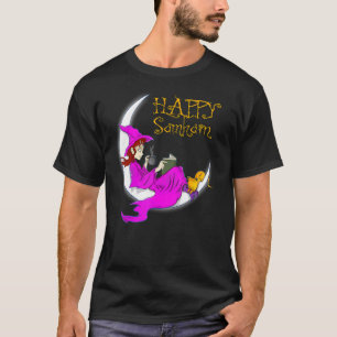 Happy Samhain Purple Witch Books Coffee Cats Moon  T-Shirt