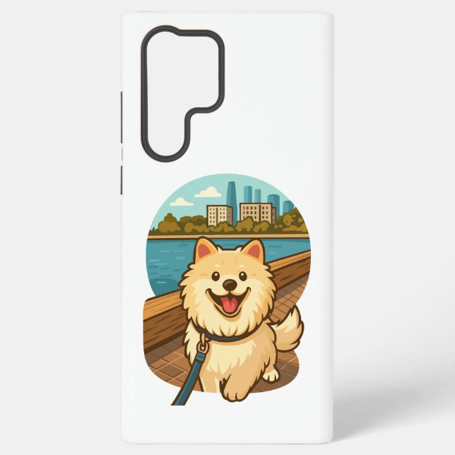 Happy Samoyed Walk by the City Waterfront Samsung Galaxy S22 Ultra Case (Back)