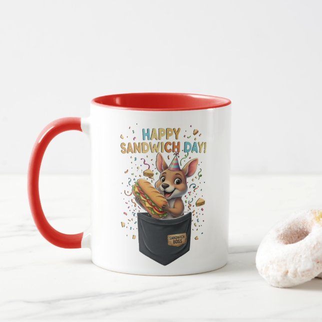 Happy Sandwich Day Boss- Kangaroo Foodie Animal Mug (With Donut)