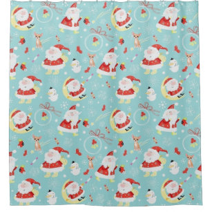 Happy Santa And Frosty And Chihuahua Shower Curtain