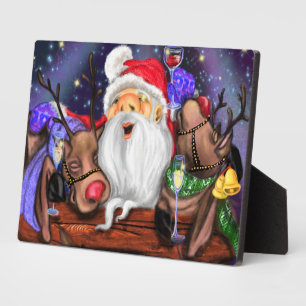 Happy Santa and Reindeers Christmas Party - Cheers Plaque