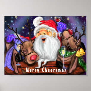 Happy Santa and Reindeers Christmas Party - Cheers Poster