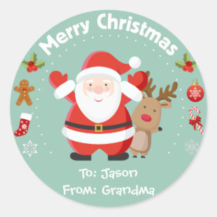 Happy Santa and Rudolph Christmas Stickers