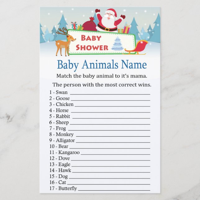 happy santa Baby Animals Name Game baby shower (Front)