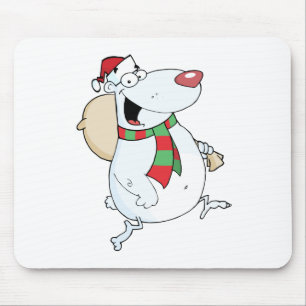 Happy Santa Bear Runs With Bag Mouse Mat