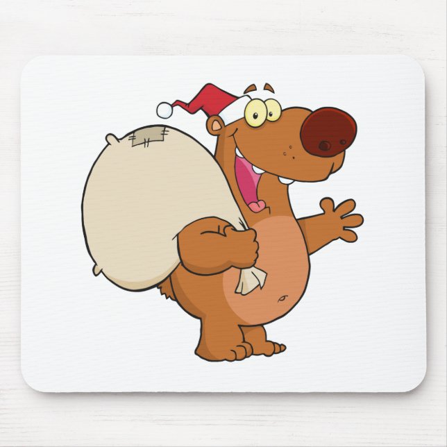 Happy Santa Bear Waving A Greeting Mouse Mat (Front)