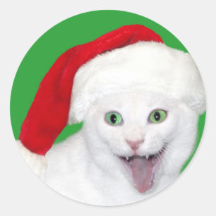 Happy Santa Cat Classic Round Sticker