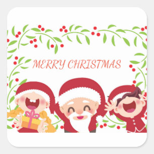 Happy Santa Claus And Children Square Sticker