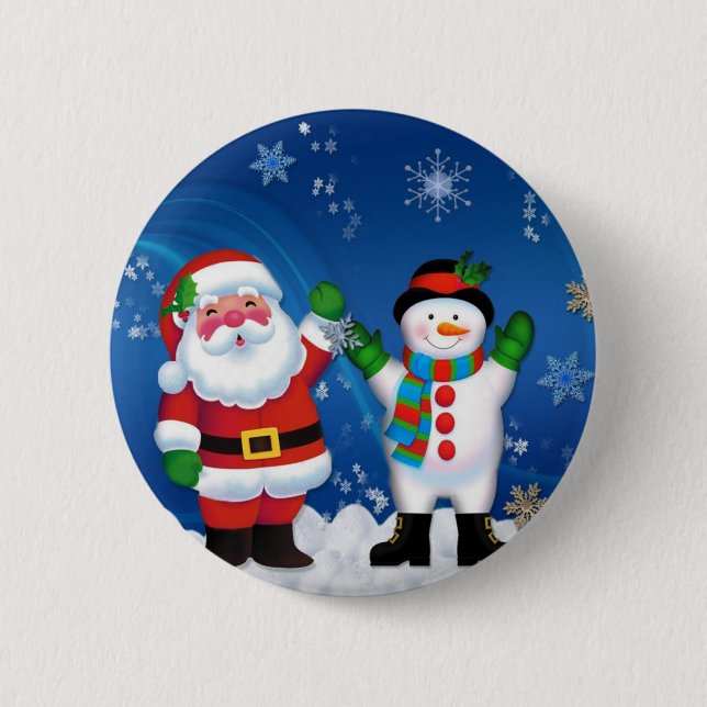 Happy Santa Claus and Snowman 6 Cm Round Badge (Front)