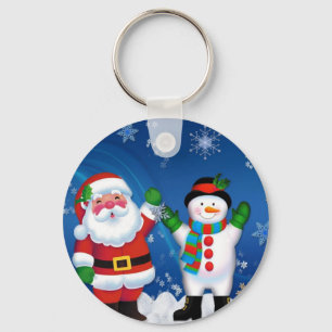Happy Santa Claus and Snowman Key Ring
