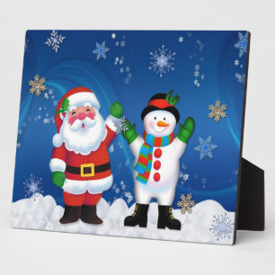 Happy Santa Claus and Snowman Plaque