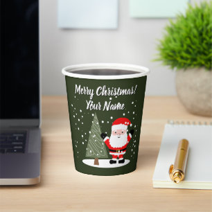 Happy Santa Claus cartoon with Christmas tree Paper Cups