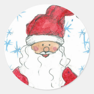Happy Santa Claus Christmas Holiday Snowflakes Classic Round Sticker