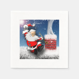 Happy Santa Claus Dancing Christmas Eve Rooftop Napkin