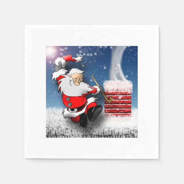 Happy Santa Claus Dancing Christmas Eve Rooftop Napkin (Front)