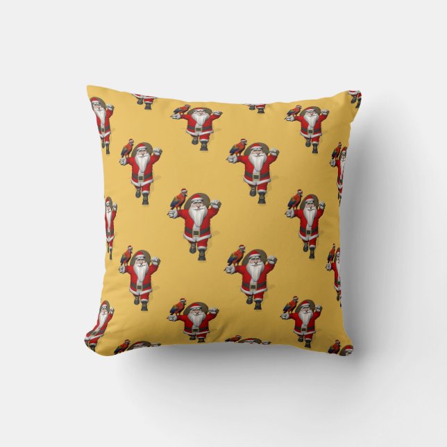 Happy Santa Claus Guided By Red Macaw Cushion (Front)