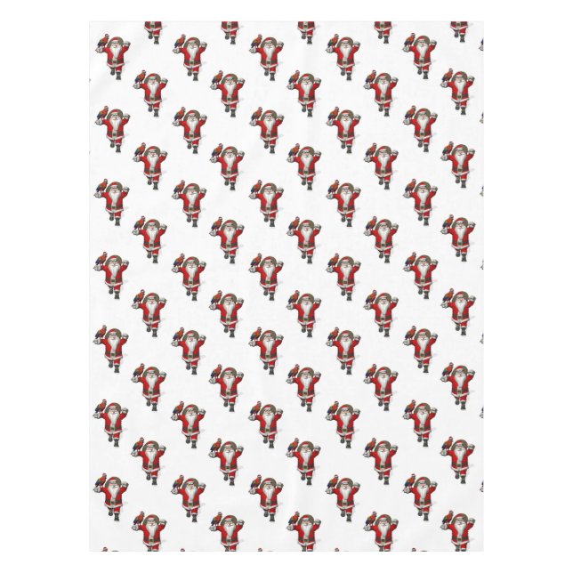 Happy Santa Claus Guided By Red Macaw Tablecloth (Front)