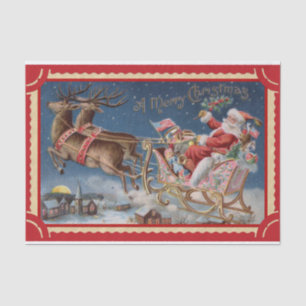 Happy Santa Claus in His Sleigh with Reindeers Tissue Paper