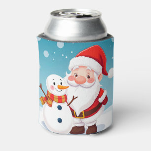 Happy Santa Claus in Snowy Winter Scene Can Cooler