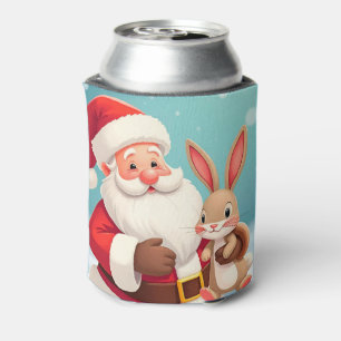 Happy Santa Claus in Snowy Winter Scene Can Cooler