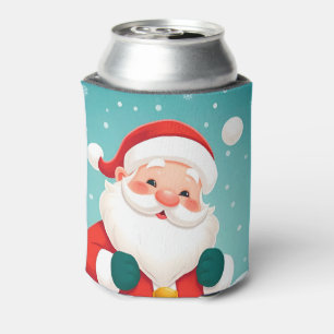 Happy Santa Claus in Snowy Winter Scene Can Cooler