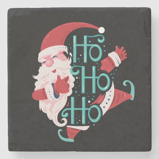 happy santa claus jump and smiling say ho ho ho stone coaster (Front)