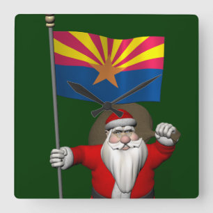 Happy Santa Claus On The Way To Arizona Square Wall Clock