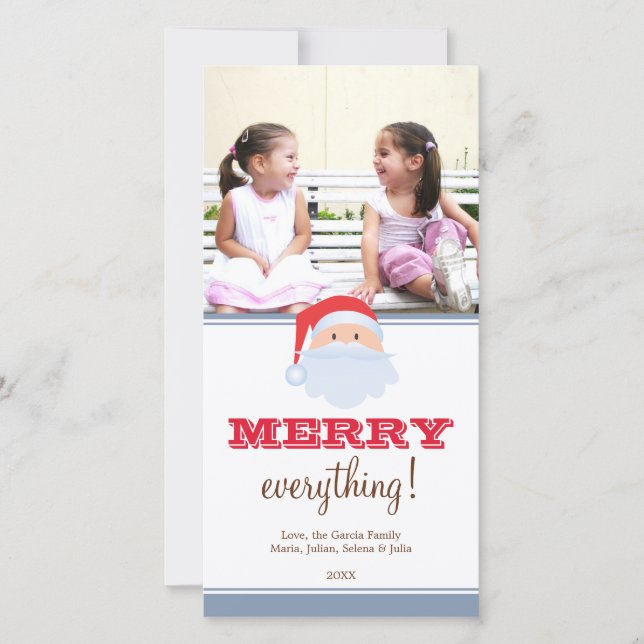 Happy Santa Claus red blue custom merry Christmas Holiday Card (Front)