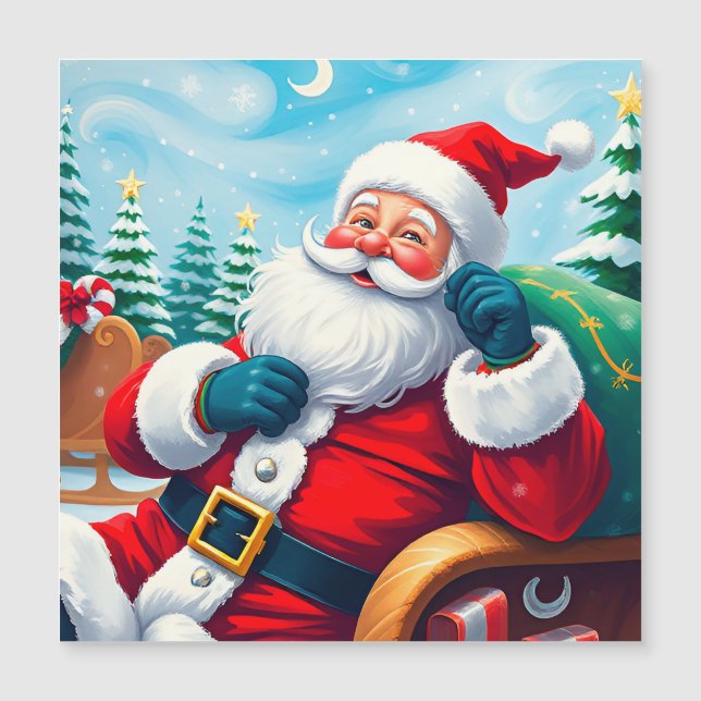 Happy Santa Claus Relaxing in Festive Sleigh (Front)