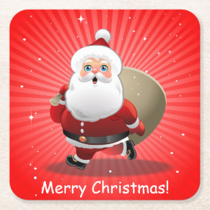 Happy Santa Claus Square Paper Coaster