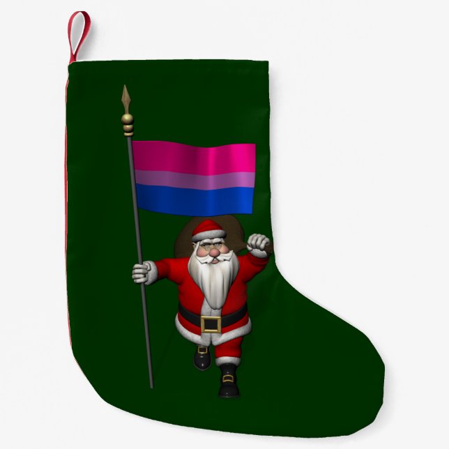 Happy Santa Claus With Bi Pride Flag Small Christmas Stocking (Front)