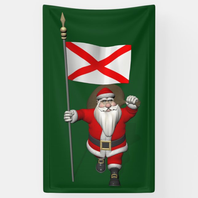 Happy Santa Claus With Flag Of Alabama Banner (Vertical)