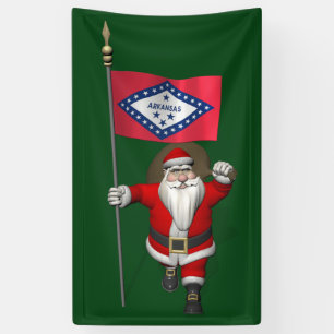 Happy Santa Claus With Flag Of Arkansas Banner