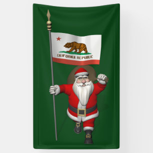 Happy Santa Claus With Flag Of California Banner