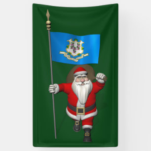 Happy Santa Claus With Flag Of Connecticut Banner