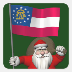 Happy Santa Claus With Flag Of Georgia Square Sticker