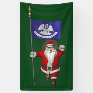 Happy Santa Claus With Flag Of Louisiana Banner