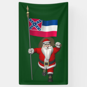 Happy Santa Claus With Flag Of Mississippi Banner