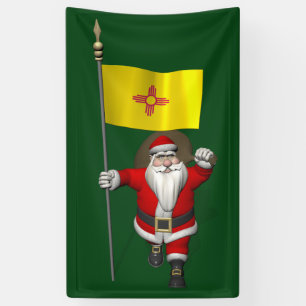 Happy Santa Claus With Flag Of New Mexico Banner
