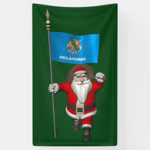 Happy Santa Claus With Flag Of Oklahoma Banner