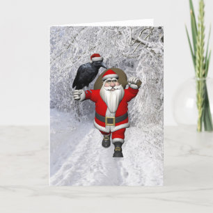 Happy Santa Claus With Huge Raven Holiday Card