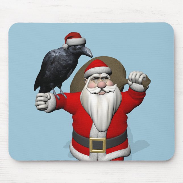 Happy Santa Claus With Huge Raven Mouse Mat (Front)