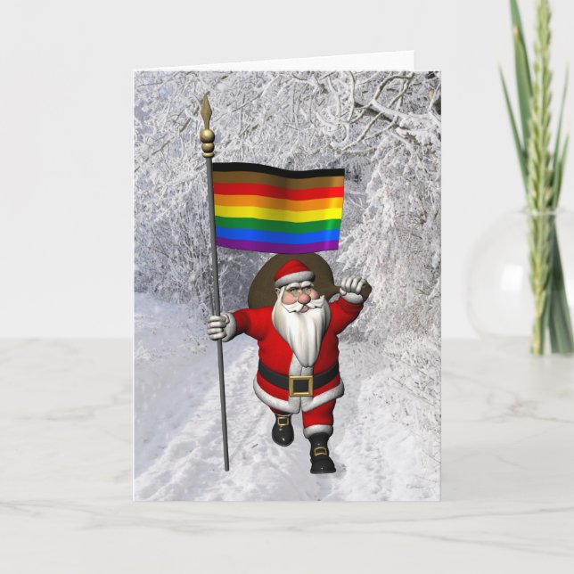 Happy Santa Claus With Philadelphia Pride Flag Holiday Card (Front)