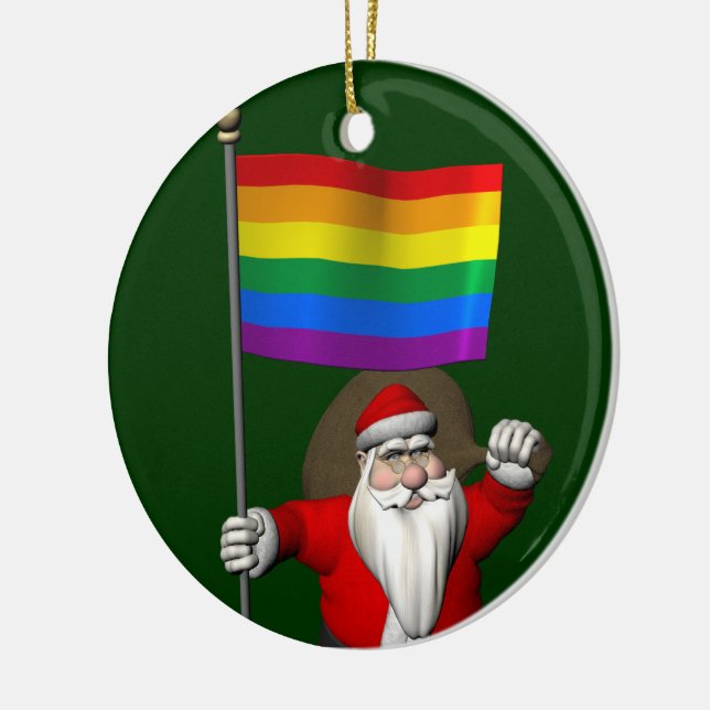Happy Santa Claus With Rainbow Flag Ceramic Tree Decoration (Left)
