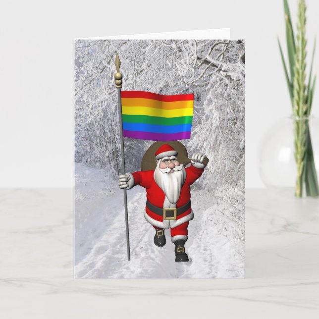 Happy Santa Claus With Rainbow Flag Holiday Card (Front)
