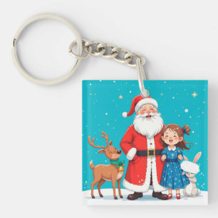 Happy Santa Claus With snow maiden Key Ring