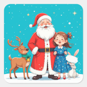 Happy Santa Claus With snow maiden Square Sticker