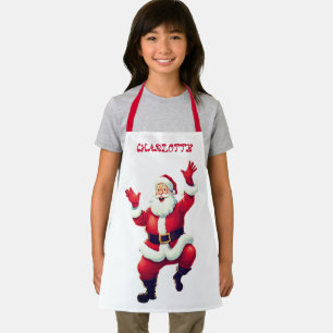 Happy Santa Dancing   Red And White Girls Name Apron