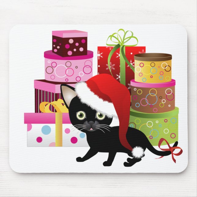 Happy Santa Hat Kitty Mouse Pad (Front)